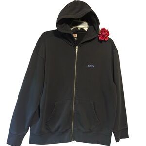Levi's Mens Full Zip Hoodie Black Relaxed Fit Size Large